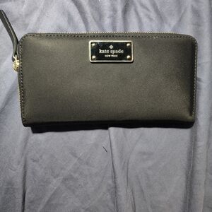 kate spade Black Wallet with Gold Logo and Zip Detail